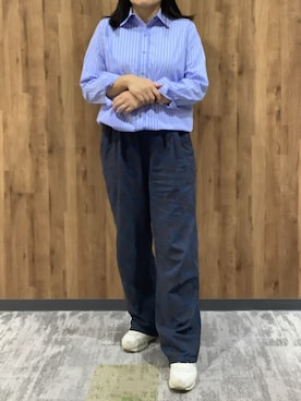 「TOKYO SHIRTS（トウキョウシャツ）のカジュアルシャツ オーバーシャツ 長袖 レディース（シャツ/ブラウス、ブルー系）」を使った、SHIRTS PLAZA 札幌マルヤマクラス店さん（レディース・150cm）の秋コーディネート