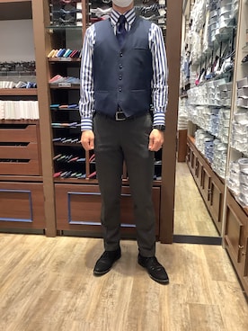 「アイテム（ビジネスシャツ）」を使った、BRICK HOUSE by Tokyo Shirts 和泉ららぽーと店さん（メンズ・171cm）の春コーディネート