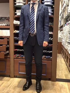 「アイテム（ビジネスシャツ）」を使った、BRICK HOUSE by Tokyo Shirts 和泉ららぽーと店さん（メンズ・171cm）の春コーディネート