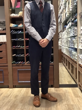 「アイテム（ビジネスシャツ）」を使った、BRICK HOUSE by Tokyo Shirts 和泉ららぽーと店さん（メンズ・167cm）の春コーディネート