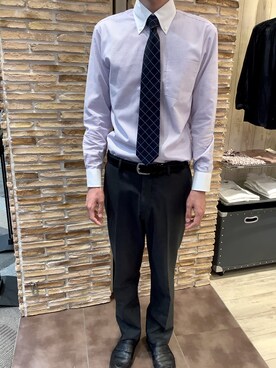 「アイテム（ビジネスシャツ、パープル系）」を使った、BRICK HOUSE by Tokyo Shirts 福津イオンモール店さん（メンズ・177cm）の秋コーディネート