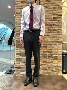 「アイテム（ビジネスシャツ、パープル系）」を使った、BRICK HOUSE by Tokyo Shirts 福津イオンモール店さん（メンズ・177cm）の夏コーディネート