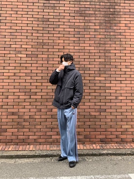 「UNIQLO+J」｜「アイテム（ブルゾン）」を使った、shintarosuさん（メンズ・180cm）の冬コーディネート