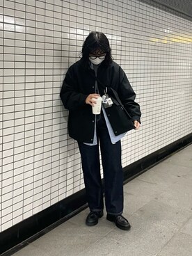「ストレートパンツ」｜「アイテム（ブルゾン）」を使った、LEIさん（レディース・156cm）の冬コーディネート