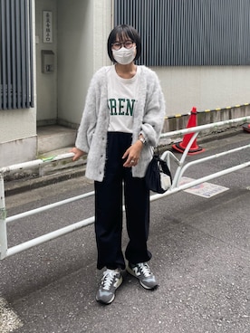 「モヘアカーディガン」｜「アイテム（スウェットパンツ）」を使った、LEIさん（レディース・156cm）の夏コーディネート