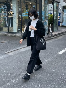 「モヘアカーディガン」｜「アイテム（スウェットパンツ）」を使った、LEIさん（レディース・156cm）の秋コーディネート