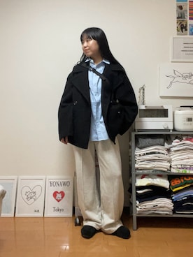 「Pコート」｜「アイテム（ジャケット/アウター）」を使った、LEIさん（レディース・156cm）の冬コーディネート