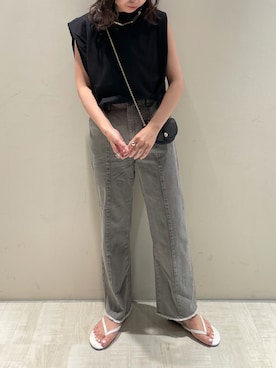 「フリンジデニム」｜「アイテム（アクセサリー）」を使った、LEIさん（レディース・156cm）の夏コーディネート