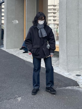 「ストレートパンツ」｜「アイテム（ブルゾン）」を使った、LEIさん（レディース・156cm）の冬コーディネート