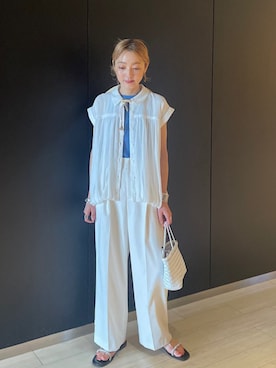 「アイテム（タンクトップ、ブルー系）」を使った、阿部さん（レディース・165cm）の夏コーディネート