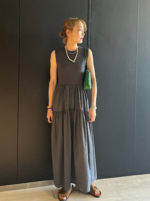 手洗い可能〉コットン リブ ノースリーブ × 布帛 スカート