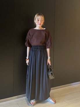 「レザーバック」｜阿部さん（レディース・165cm）の夏コーディネート