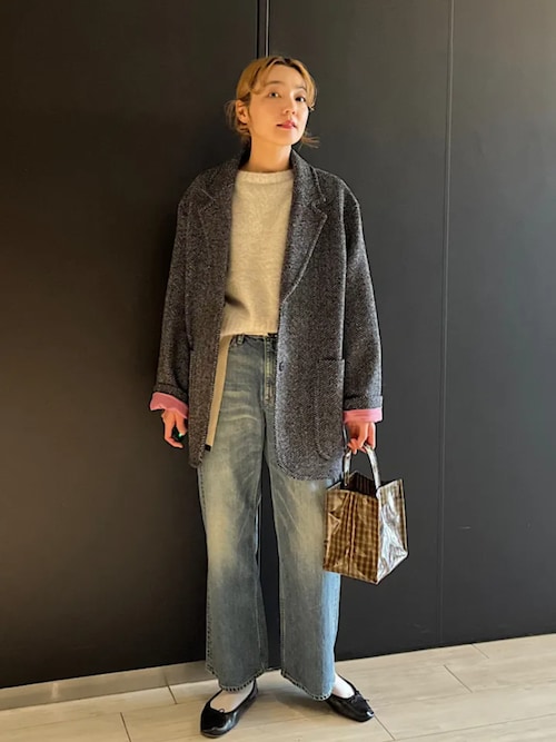 SHIPS Primary Navy Label:ヘリンボーンツイード ジャケット コート