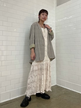 「Kastane（カスタネ）のチェックジャガードジャケット（テーラードジャケット、グリーン系）」を使った、asai hikariさん（レディース・157cm）の春コーディネート