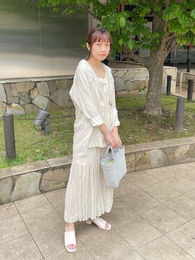 「Kastane（カスタネ）の【SETUP対応】リネンBIGジャケット（テーラードジャケット、ホワイト系）」を使った、asai hikariさん（レディース・157cm）の夏コーディネート