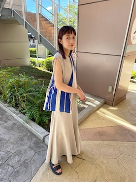「Kastane（カスタネ）の【サイズ展開あり】袖スリットテレコティアードワンピース（ワンピース、ベージュ系）」を使った、asai hikariさん（レディース・157cm）の夏コーディネート