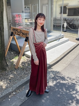 「Kastane（カスタネ）の【2022AWアイテム】ベロアキャミワンピース（ワンピース、ピンク系）」を使った、asai hikariさん（レディース・157cm）の夏コーディネート