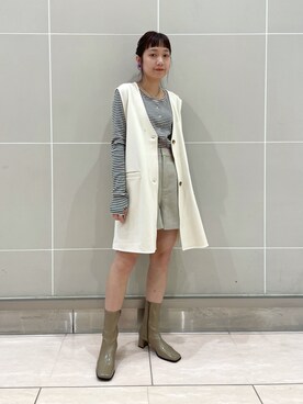 「Kastane（カスタネ）のサイド釦BIGベスト（ベスト、ホワイト系）」を使った、asai hikariさん（レディース・157cm）の春コーディネート