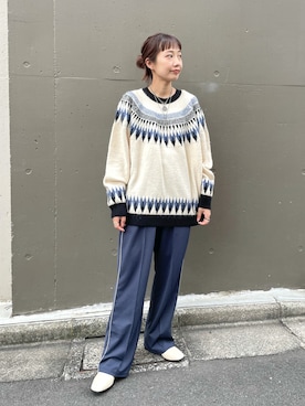 「WHIMSIC（ウィムジック）の【WHIMSIC】フェアアイルパターンニットプルオーバー（ニット/セーター、ホワイト系）」を使った、asai hikariさん（レディース・157cm）の秋コーディネート