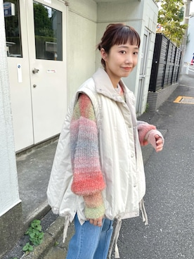 「Kastane（カスタネ）の【2022AWカタログ掲載アイテム/SETアイテム】バラクラバ×グラデニットSET（ニット/セーター、ピンク系）」を使った、asai hikariさん（レディース・157cm）の秋コーディネート