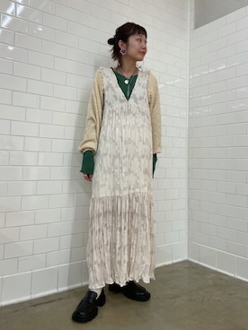 「Kastane（カスタネ）の【サイズ0あり】シアージャガードレースノースリワンピース（ワンピース、ホワイト系）」を使った、asai hikariさん（レディース・157cm）の春コーディネート