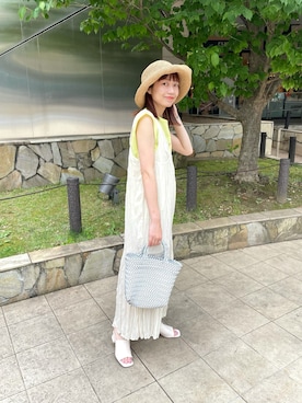 「Kastane（カスタネ）のDale Dame Hat（ハット、ベージュ系）」を使った、asai hikariさん（レディース・157cm）の夏コーディネート