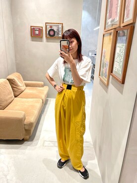 「Kastane（カスタネ）のWAVYロゴTee（Tシャツ/カットソー、ホワイト系）」を使った、asai hikariさん（レディース・157cm）の夏コーディネート