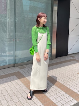 「Kastane（カスタネ）の【新色追加】ポンチキャミワンピース（ワンピース、ホワイト系）」を使った、asai hikariさん（レディース・157cm）の春コーディネート