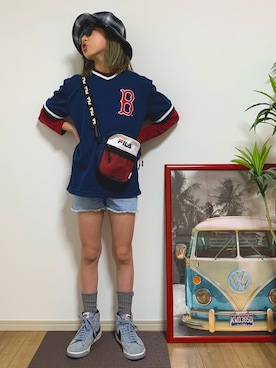 「FILA（フィラ）のアイテム（ショルダーバッグ）」を使った、na___chi.0612さん（キッズ・135cm）の夏コーディネート