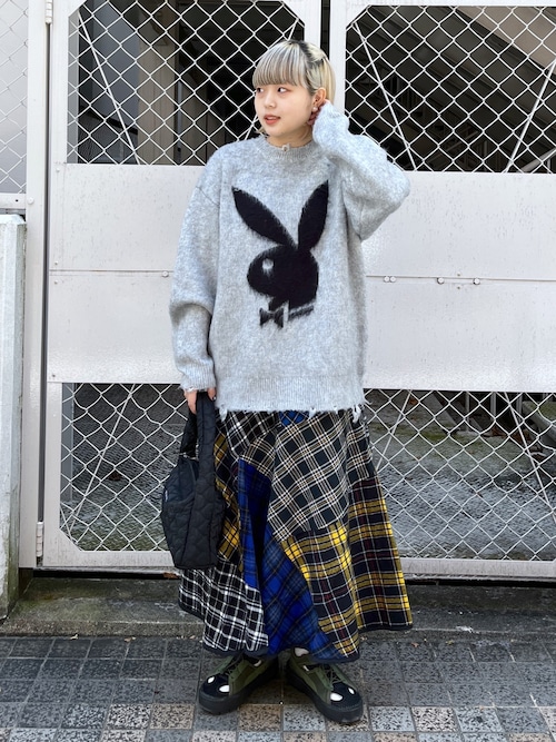 PLAYBOY × SILAS グレー ニットセーター PLAYBOY × SILAS グレー