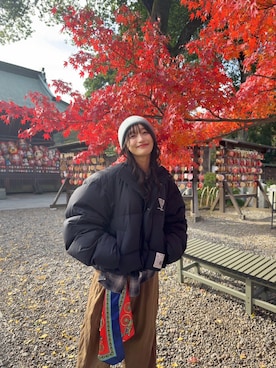 「アイテム（ニットキャップ/ビーニー）」を使った、茜屋日海夏さん（レディース・161cm）の秋コーディネート