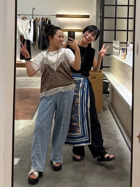 「LEPSIM（レプシィム）のボックスタックノースリーブ　242849（Tシャツ/カットソー、ブラック系）」を使った、みおりんご🍎さん（レディース・148cm）の夏コーディネート