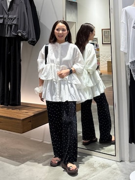 「LEPSIM（レプシィム）の《セルフカット可能》プリーツイージー柄パンツ　1017585（その他パンツ、その他）」を使った、みおりんご🍎さん（レディース・148cm）の夏コーディネート
