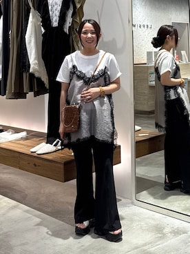 「LEPSIM（レプシィム）のスムースベーシックT2　639421（Tシャツ/カットソー、ホワイト系）」を使った、みおりんご🍎さん（レディース・148cm）の春コーディネート