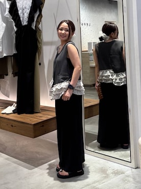 「bijorie（ビジュリィ）の【bijorie】カップ付きバッククロスキャミ／NEW BASIC 25SS（キャミソール、ブラック系）」を使った、みおりんご🍎さん（レディース・148cm）の夏コーディネート