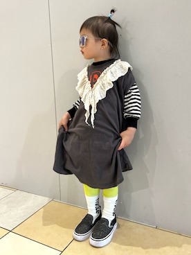 「BIG FIELD（ビッグフィールド）のアイテム（ワンピース/ドレス）」を使った、まゆげちゃんさん（キッズ・90cm）の春コーディネート