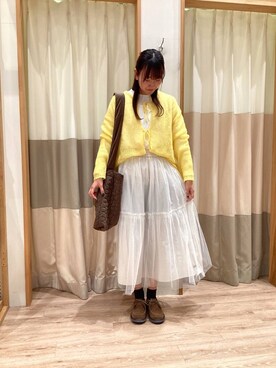 「Samansa Mos2（サマンサ モスモス）の透かしニットカーディガン（カーディガン/ボレロ）」を使った、manaさん（レディース・164cm）の冬コーディネート