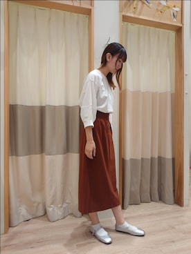 「Samansa Mos2 blue（サマンサモスモスブルー）のアイテム（スカート、オレンジ系）」を使った、manaさん（レディース・164cm）の夏コーディネート
