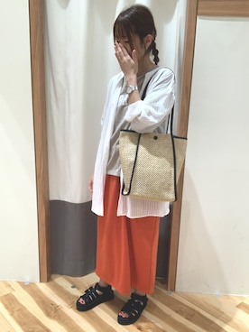 「Samansa Mos2 blue（サマンサモスモスブルー）のアイテム（スカート、オレンジ系）」を使った、yayoi0110さん（レディース・156cm）の夏コーディネート