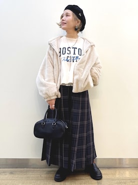 「アイテム（Tシャツ/カットソー）」を使った、まーちゃん（m@）さん（レディース・155cm）の秋コーディネート