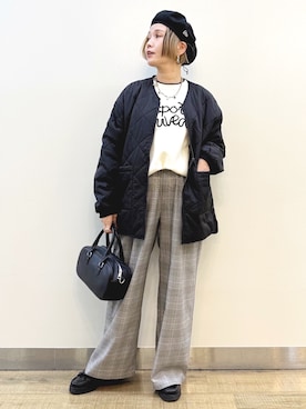 「アイテム（ハンチング/ベレー帽）」を使った、まーちゃん（m@）さん（レディース・155cm）の秋コーディネート
