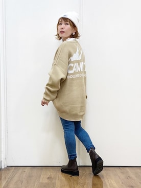 「CAMP7」｜「アイテム（ニットキャップ/ビーニー）」を使った、m@さん（レディース・155cm）の秋コーディネート
