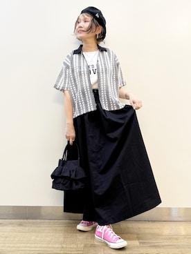 「Right-on（ライトオン）のタイプライタースカート（スカート、ブラック系）」を使った、まーちゃん（m@）さん（レディース・155cm）の夏コーディネート