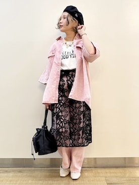 「Right-on（ライトオン）のHONEYSUCKLE ROSE(ハニーサックルローズ)レースラップスカート（スカート、ブラック系）」を使った、まーちゃん（m@）さん（レディース・155cm）の夏コーディネート