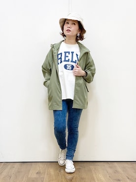 「アイテム（マウンテンパーカー、ブラウン系）」を使った、m@さん（レディース・155cm）の春コーディネート
