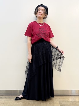 「Right-on（ライトオン）のHONEYSUCKLE ROSE(ハニーサックルローズ)カットフレアスカート（スカート、ブラック系）」を使った、まーちゃん（m@）さん（レディース・155cm）の夏コーディネート