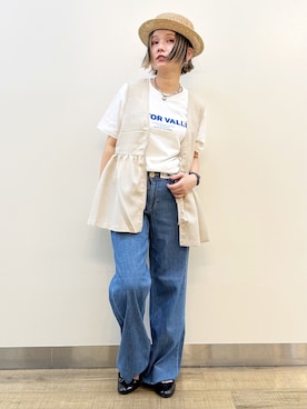 「SOMETHING（サムシング）のアイテム（パンツ）」を使った、まーちゃん（m@）さん（レディース・155cm）の夏コーディネート