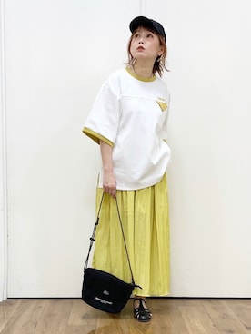 「CAMP7（キャンプセブン）のアイテム（キャップ）」を使った、まーちゃん（m@）さん（レディース・155cm）の夏コーディネート