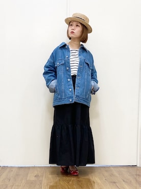 「むぎわら帽子」｜「アイテム（ジャケット/アウター）」を使った、m@さん（レディース・155cm）の冬コーディネート