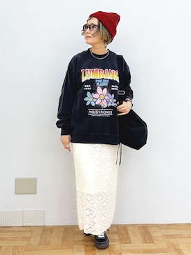 「アイテム（ニットキャップ/ビーニー、レッド系）」を使った、まーちゃん（m@）さん（レディース・155cm）の秋コーディネート